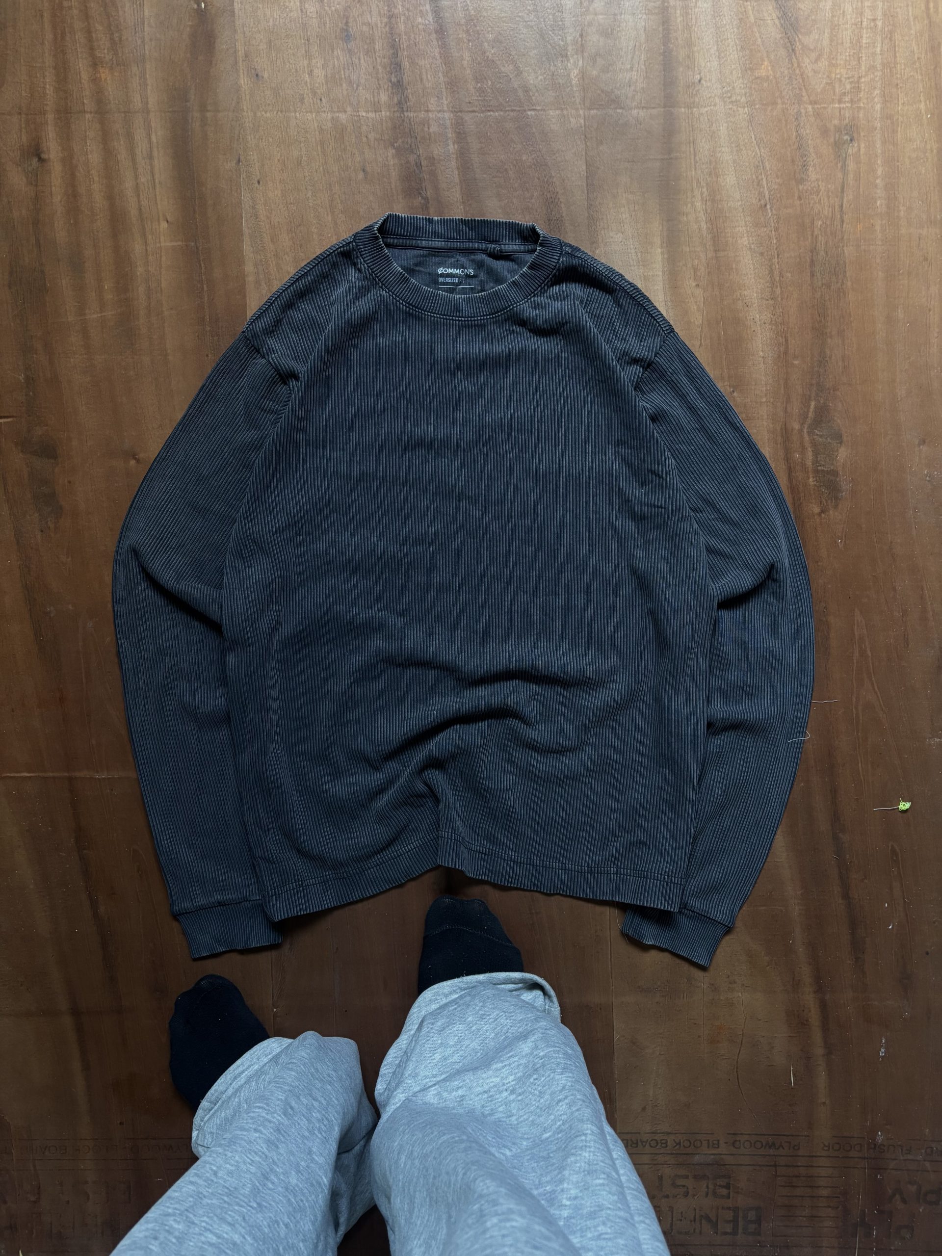 DARK GREY WASHED WAFFLE TEE