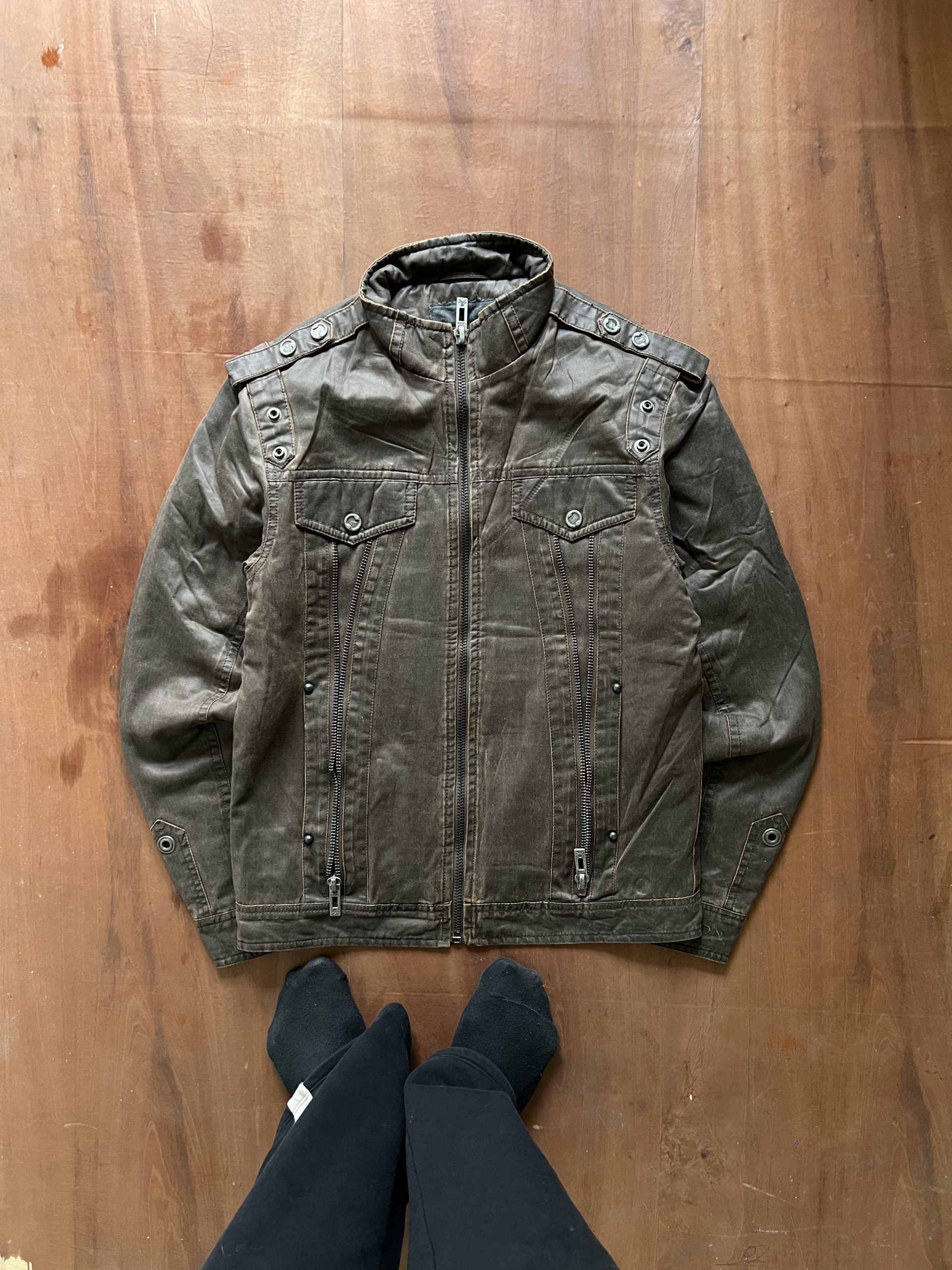 ITALIAN BIKER WASHED FITTED JACKET