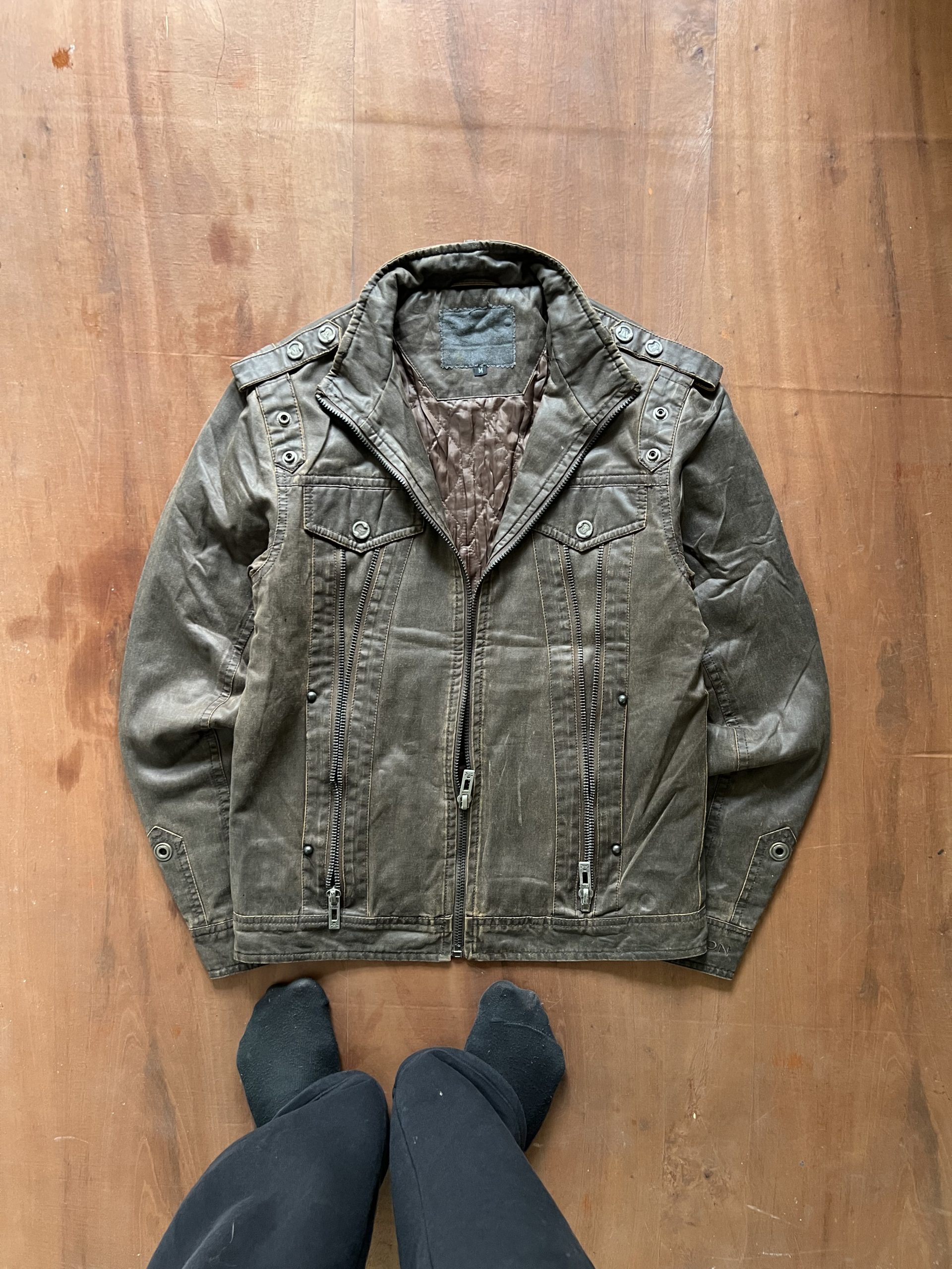 ITALIAN BIKER WASHED FITTED JACKET - Image 3