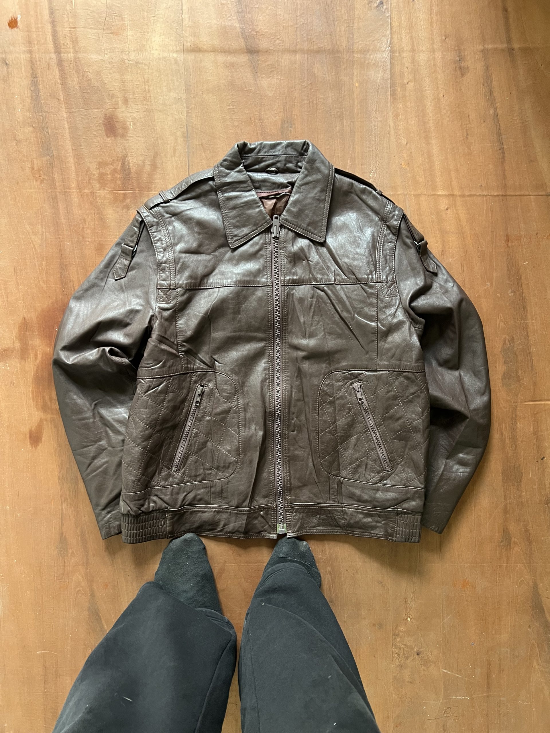 ITALIAN VINTAGE PATTERN WASHED LEATHER JACKET