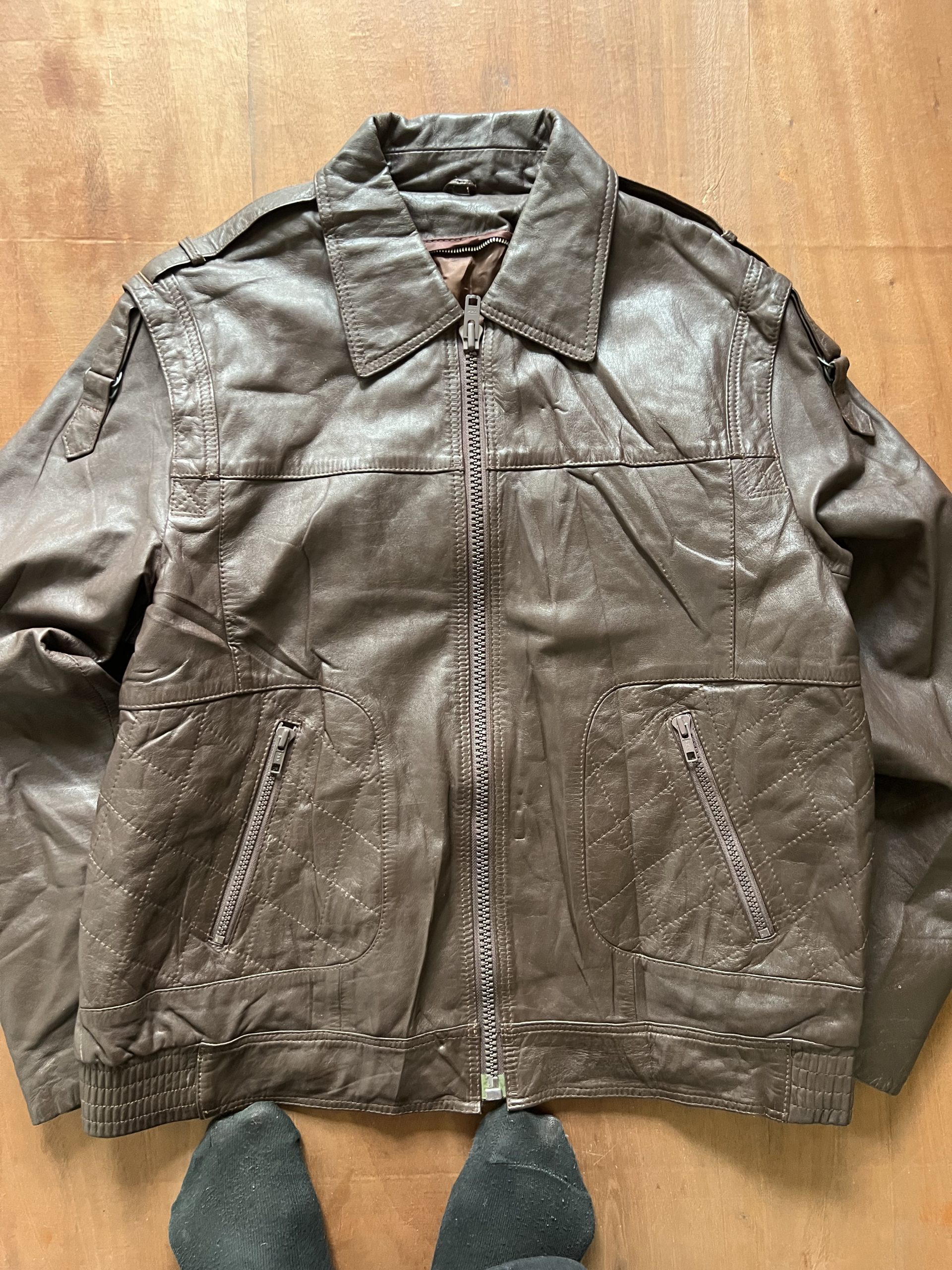 ITALIAN VINTAGE PATTERN WASHED LEATHER JACKET - Image 4