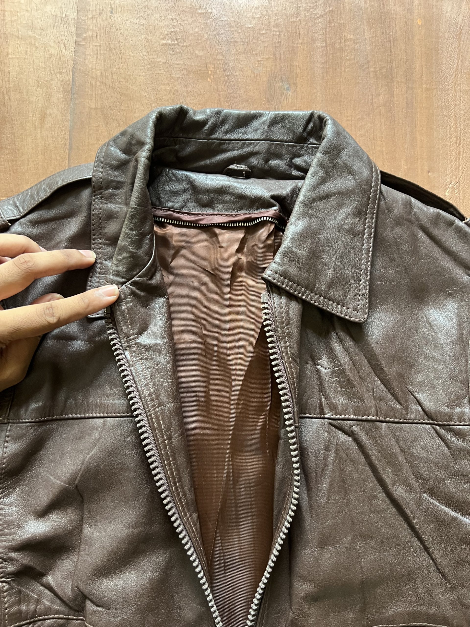 ITALIAN VINTAGE PATTERN WASHED LEATHER JACKET - Image 2