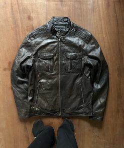 ITALIAN BIKER WASHED FITTED JACKET