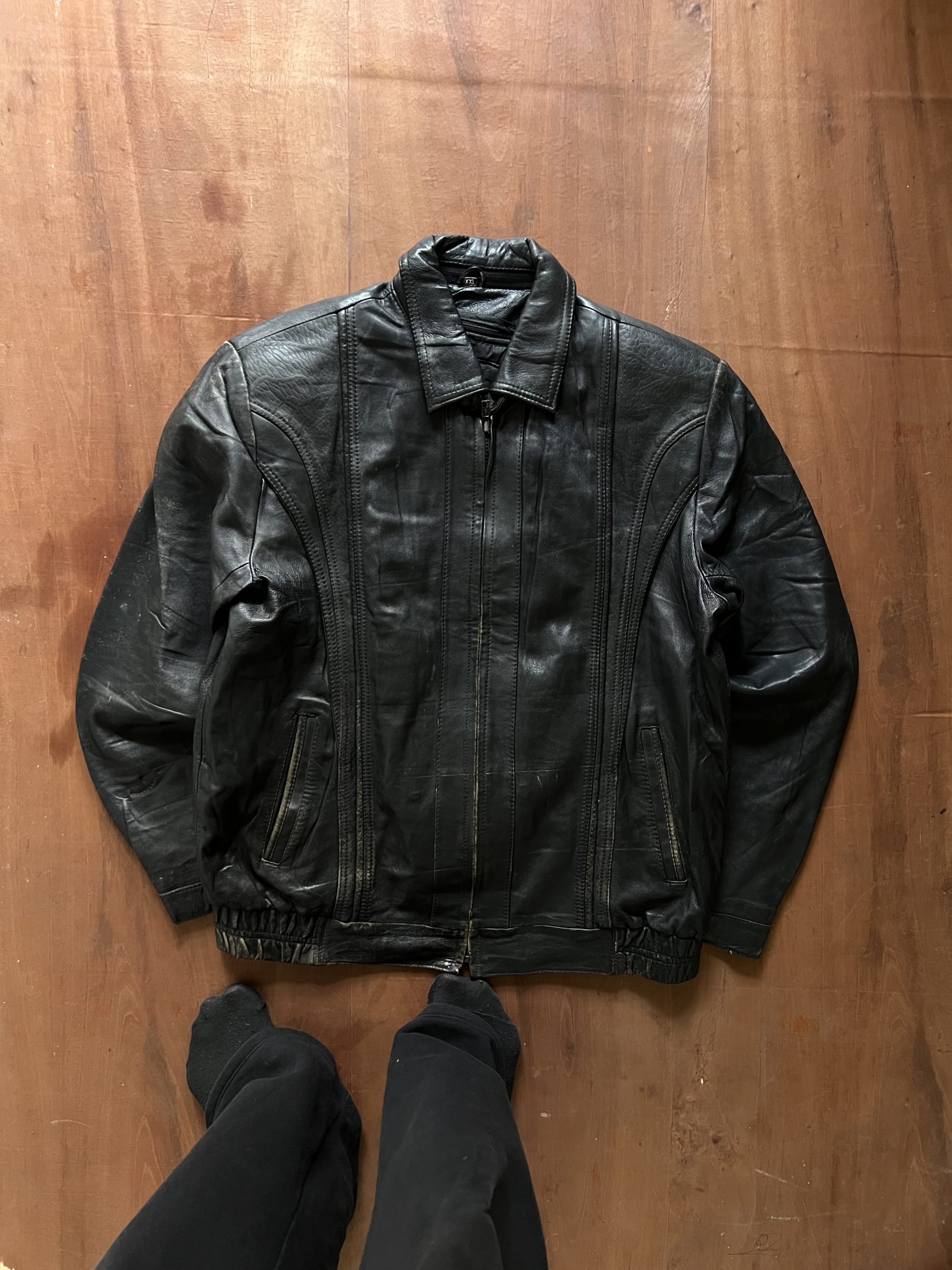 ITALIAN VINTAGE PATTERN WASHED LEATHER JACKET