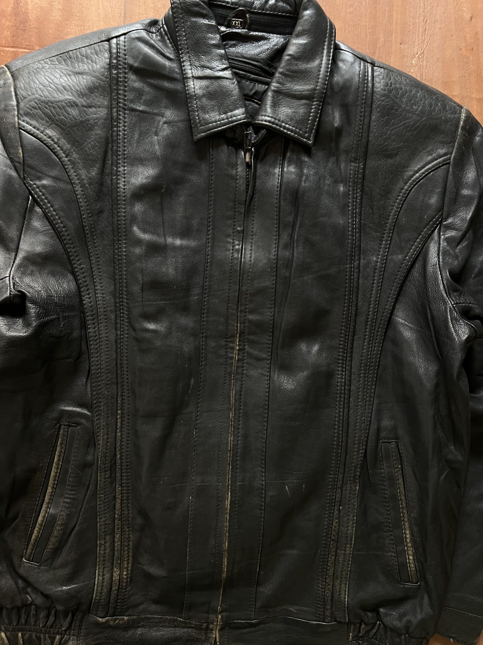 ITALIAN VINTAGE PATTERN WASHED LEATHER JACKET - Image 2
