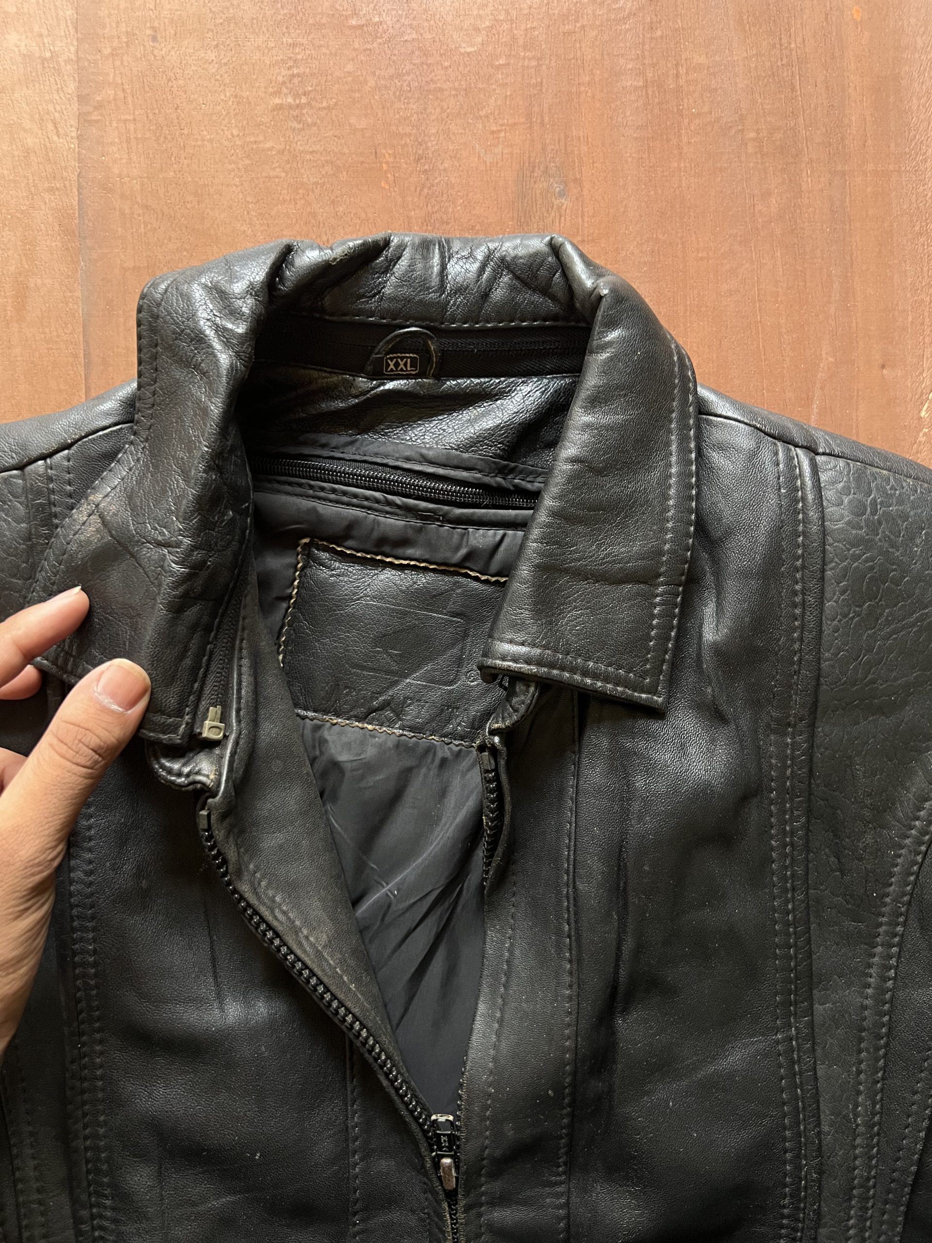 ITALIAN VINTAGE PATTERN WASHED LEATHER JACKET - Image 3