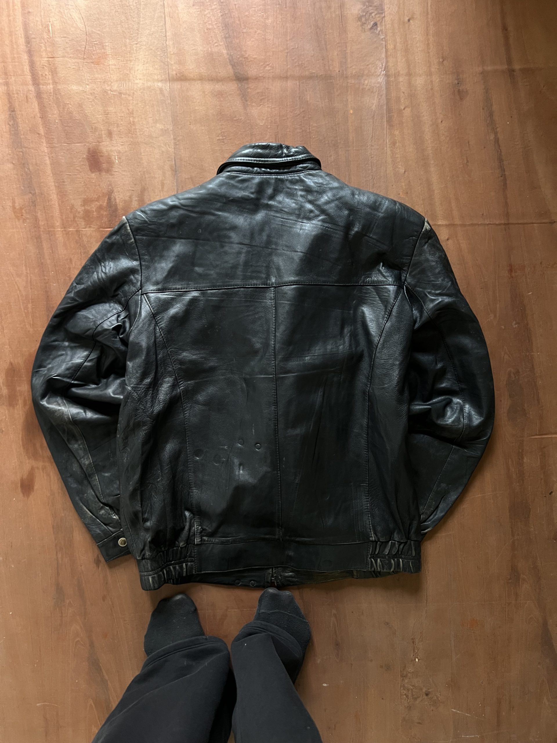 ITALIAN VINTAGE PATTERN WASHED LEATHER JACKET - Image 4
